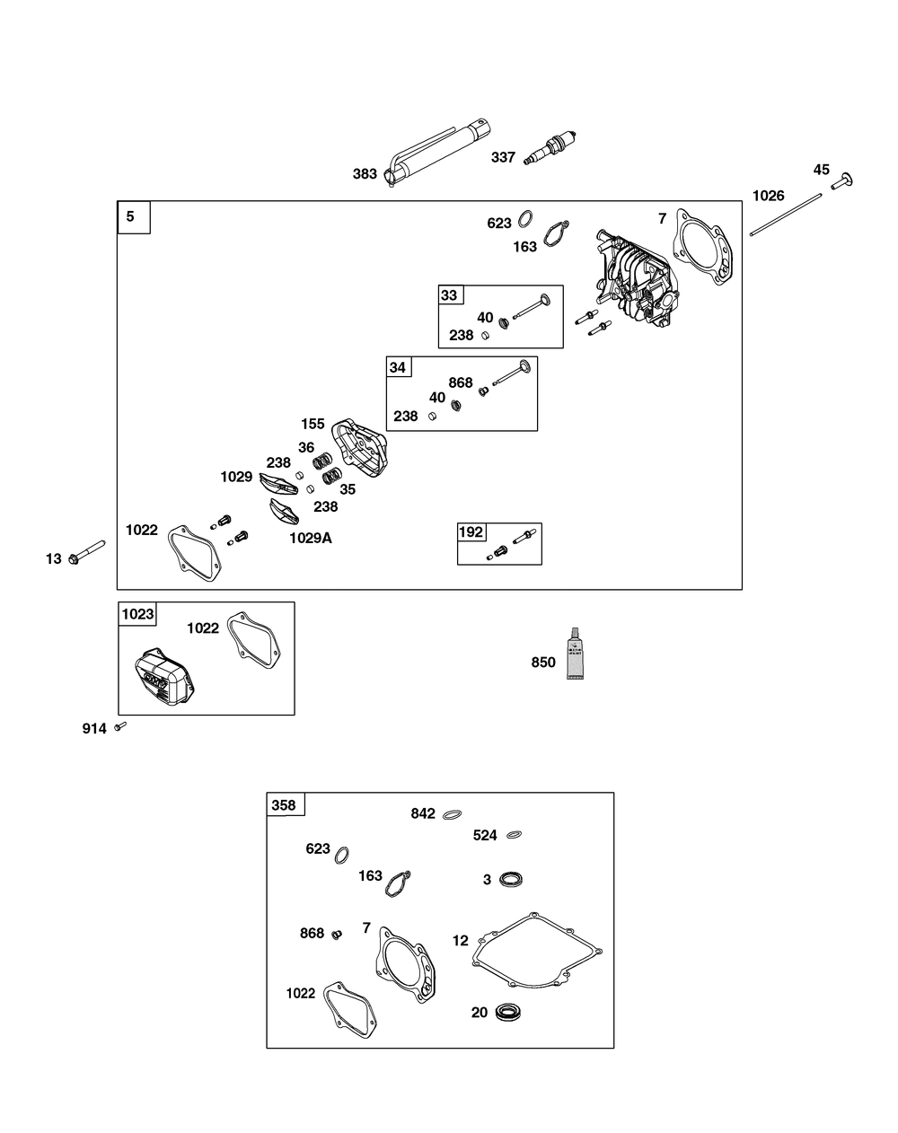 Cylinder Head Group Diagram and Parts List for 103M02-0120-H5 100000 - 19Z999 Briggs and Stratton Engine